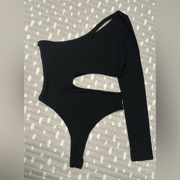 Forever 21 Tops - Long-Sleeve Crepe Asymmetrical One-Shoulder Bodysuit